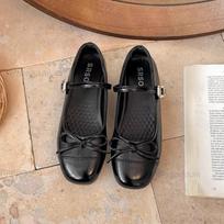 Spring Women's Bowknot Round Toe Mary Janes Comfortable Low Heel Shoes Woman Retro Casual Footwear Ladies Buckle Strap Flats 40 black