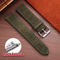 Vintažinis tikros zomšos laikrodžio dirželis 18mm 19mm 20mm 22mm 24mm Greito atsegimo sagtelė Laikrodžio juosta Minkšta verslo vyrų riešinio laikrodžio juosta 19mm&Black Buckle žalia