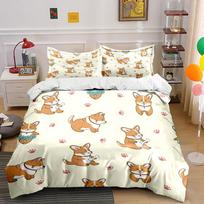 Cute Corgi Dog Paw Pattern Bedding Duvet Cover Set  (1*Duvet Cover 2*Pillowcases, without duvet insert) 135x200cm white
