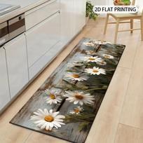 1Pcs -Style Fresh White Daisy Non-Slip Washable Area Rug Runner for Entryway, Living Room, Bedroom & Patio 60X90cm gray