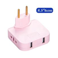 Reguliuojamas EU prailginimo kištukas, elektrinis adapteris su USB mobiliojo telefono įkrovimui, keitiklio lizdas rožinė