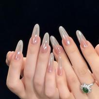 Aurora Gradient Cat Eye Glitter Nail Patches - High-Grade, Handmade, Wearable & Removable beige