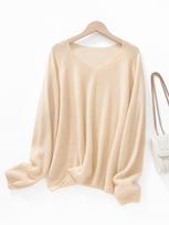 Šilkinis Kašmyro Oversize V formos iškirptės moteriškas megztinis - Pavasario/Rudens Temperamentingo mezgimo drabužis Large balta