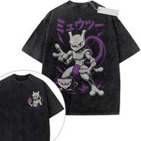 Mewtwo Shirt, Pokemon Shirt, Vintage Shirt, Manga Tee Wash Shirt, Vintage Inspired, Anime Gift Tee, Y2K Shirt 150 gray