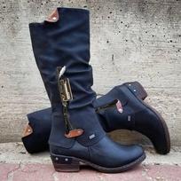 Fashion FHC Knee High Boots,Women's Long Botas,Winter Shoes,Round Toe,Side Zip Decoration,Europea Style,Black,Grey,Coffee,Brown,Dropship 34 juoda