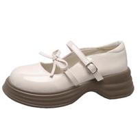 Fashion Black Chunky Platform Mary Jane Shoes for Women 2025 Spring Patent Leather Pumps Woman Thick Bottom Bowknot Lolita Shoes Ladies 40 smėlis