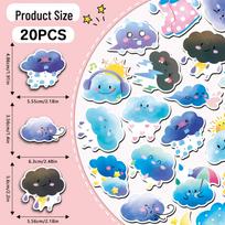 20 Weather-Themed Refrigerator Magnets: Creative Cartoon Clouds, Sun, and Rainy Day Mood, Waterproof and Soft Magnetic Stickers gray