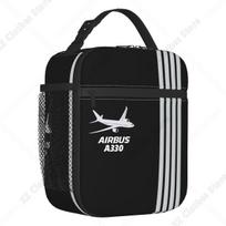 Airbus A330 Captain Stripes Portable Lunch Box Leakproof Pilot Aviation Airplane Cooler Thermal Food Insulated Lunch Bag School One Size white