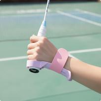 Badminton Wrist Support with Strap | Ergonomic Hand Wrap Design, Lightweight PE Structure, Pink Purple_Right Hand