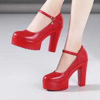 Women Mary Jane High Heel Pumps Black Dress Shoes Party Wedding Office Big Size 32-43 7CM 9CM 12CM Heeled 43 red