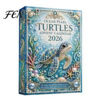 Cute Turtle Themed Toys Marine Life Advent Calendars 2026, 24 Days Christmas Countdown Calendar with 2D Acrylic Retro Illustration Gift Box D gray