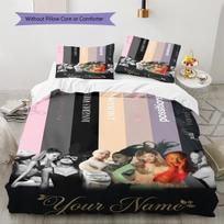 Name Custom Ariana Grande Pattern Bedding Set Quilt Cover Pillowcase Home Decor Gift (1 * duvet cover + 2 * pillowcase, without core) 135x200cm gray