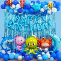 Shark Ocean Theme Foil Balloon Set Kids Birthday Party Decor Kit Ocean Balloon Set blue