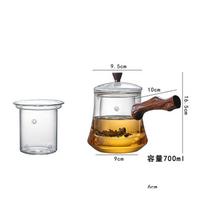 700ML Heat-Resistant Glass Teapot With Side Handle Household Steaming And Boiling Double Filter Liner Tea Pot Kung Fu Tea Set gray