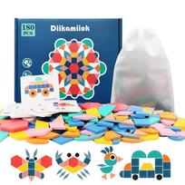 Diikamiiok 180piece Geometric Shape Wooden 3D Puzzles Board Children Montessori Games Educational Toys for Kids Jigsaw Puzzle gray