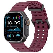 Vandenyno silikoninis dirželis Apple Watch Ultra 3 2 49mm/11 10 46mm 45mm 44mm sportiniam laikrodžiui, apyrankė iWatch Series 9 8 7 6 5 4 SE 3 Ultra 3-2-1 49mm vyno raudonos spalvos