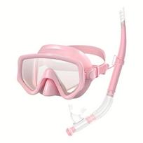 Dry Snorkel Set Diving Mask For Adults Tempered Glass Professional Panoramic Snorkeling Gear Swimming Training Snorkel Kit rožinė