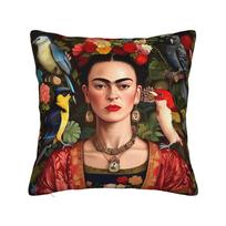 Fridaės Kahlo pagalvės užvalkalas Užpildas Minkštas pagalvės užvalkalas Pagalvės užvalkalai Namų dekoracijos Kvadratinis Įvairių dydžių Peach skin 18*18(CM)-1Pcs black