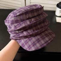 Japanese Literary And Retro Plaid Beret Women'S Spring And Autumn Versatile Newsboy Hat Personalized Casual Beret Tide M（56-58cm） violetinė