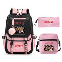 Katseye Fashion Kids Shoulder Bag Pencil Case School Backpack 3-in-1 Set Lightweight Durable Multipurpose Stationery Kit for Daily School Use pink4 įvairiaspalvis