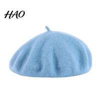 Soft Wool Blend Beret Women Hat, Elegant Classic Solid Color Winter Stylish Gift for Her Cap, Breathable Headwear Ladies Chic Vintage Style Cap dangaus mėlyna spalva