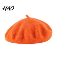 Soft Wool Blend Beret Women Hat, Elegant Classic Solid Color Winter Stylish Gift for Her Cap, Breathable Headwear Ladies Chic Vintage Style Cap oranžinė