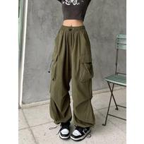 Harajuku negabaritinės kelnės su parašiutu, moteriškos gatvės apranga Vintage Y2k hiphopo plačios kojos bėgikai Baggy sportinės kelnės Techwear XXXL žalia