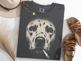 Dalmatian Vintage Y2K Shirt, Smoking Dalmatian Meme Tee, Dog Lover Gift 140 gray