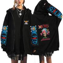 One Piece Chopper Cotton Candy Zip Hoodie One Piece Sleeves & Back Chibi Chopper Cotton Candy with Chopper Text, Oversized Anime Zip-Up XXL juoda