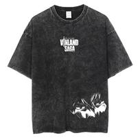 Manga VINLAND SAGA T Shirt Thorfinn Print T-shirt Vintage Washed Streetwear Men Women Clothes Cotton Daily Wear Cool Top XXXL black
