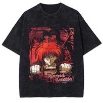 Rurouni Kenshin Manga Graphic T-shirt Cotton Short Sleeve Tee Men Women Clothing Washed Oversized T Shirt 2XL brown