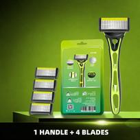 10 Layer Shaver Razor (1 Razor Holder + 4 Blades Head)Cassette Shaving Razor Set Green Body Face Hair Removal Knife for Gift Men green