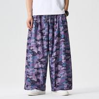 Men's summer large-size Hong Kong style camouflage overalls casual straight wide-leg pants trendy American men's models L gray