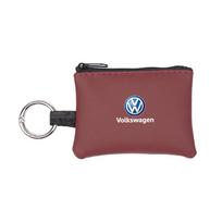 Car Accessories Leather Key Wallet Card Bag Emblem keychain Pouch Valve Cap For VW Golf Amarok T5 Phaeton Teramont ID3 Tiguan T gray