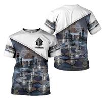 Custom Name Chess Chess Pattern Tshirt For Men Women All Over Printed Short Sleeve T Shirts For Chess Lover Mens Tees Sportwear 5XL gray