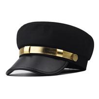Gold Band Captain Hat Cotton Flat Top Beret Classic Vintage Cap  For Men Women juoda