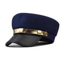Gold Band Captain Hat Cotton Flat Top Beret Classic Vintage Cap  For Men Women tamsiai mėlyna spalva
