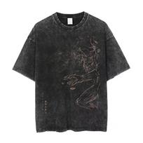 Anime Attack On Titan Eren Jaeger Print T Shirt Men Women T-shirts Washed Cotton Tee Y2k Harajuku Gothic Short Sleeve Tshirt Men XL black