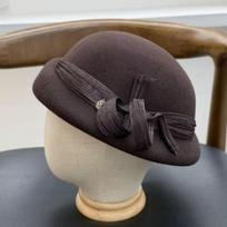 Autumn and winter sophisticated French elegant wool beret for women, high-end silk-linen small basin hat, small brim top hat one size (55-58cm) black