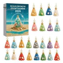 24 Day Christmas Countdown Box 2026 Advent Calendar, Sea Glass Tree 2D Acrylic Ornament Set Holiday Hanging Pendants with String, Decor, Festive Gift 1 Set beige