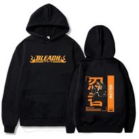 Hot Anime Bleach Harajuku Kurasaki Ichigo Manga Men's Top Gothic Cartoon Street Clothing Long Sleeve Men's Winter Hooded Sweatshirt XXXL juoda