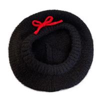 Bow knitted beret women's autumn and winter cold and warm wool hat big head circumference showing face small painter hat One Size juoda