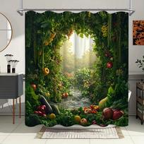 Abundant Garden Bath Curtain - Lush Vegetables & Fruits; Waterproof Home Decor Adds Freshness To Your Bathroom W60H190(CM)-1 Pcs beige