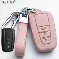 Leather Car Key Case Cover For Toyota Prius Camry Corolla C-Hr Chr Rav4 Prado Auris Avensis Land Cruiser 200 Prado Crown Revo gray