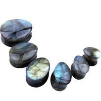 Natural Glitter Stone Teardrop Ear Flesh Tunnel Plugs Double Flared Ear Gauges Expander Unisex Stretcher for Weddings Gifts 10MM gray