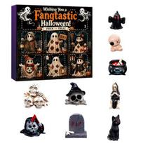 Creative Holiday Scene Decor Halloween Advent Calendar with 9 Mini Resin Figures, Day Spooky Countdown Gift Box to Calendar, Surprise Collectible E black