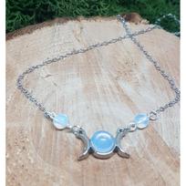Crescent Moon Crystal & Natural Stone Pendant Necklace gray