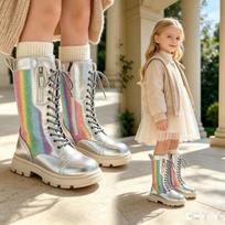 Mergaitei žieminiai batai iki kelių Vaikams Storas padas Šoninis užtrauktukas Madingi Rainbow EU 30 brown