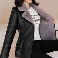 Winter PU Leather Jacket Women Short Blazers Coat Fleece Double-faced Fur Leather Outerwear Lady Slim Suit Tops Jackets XXL pilka