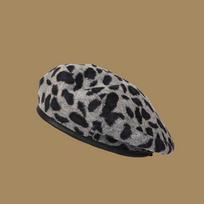 Vintage Leopard Beret for Women - Autumn Winter Octagonal Wool Painter Hat French Style Versatile Artist Cap One Size gray